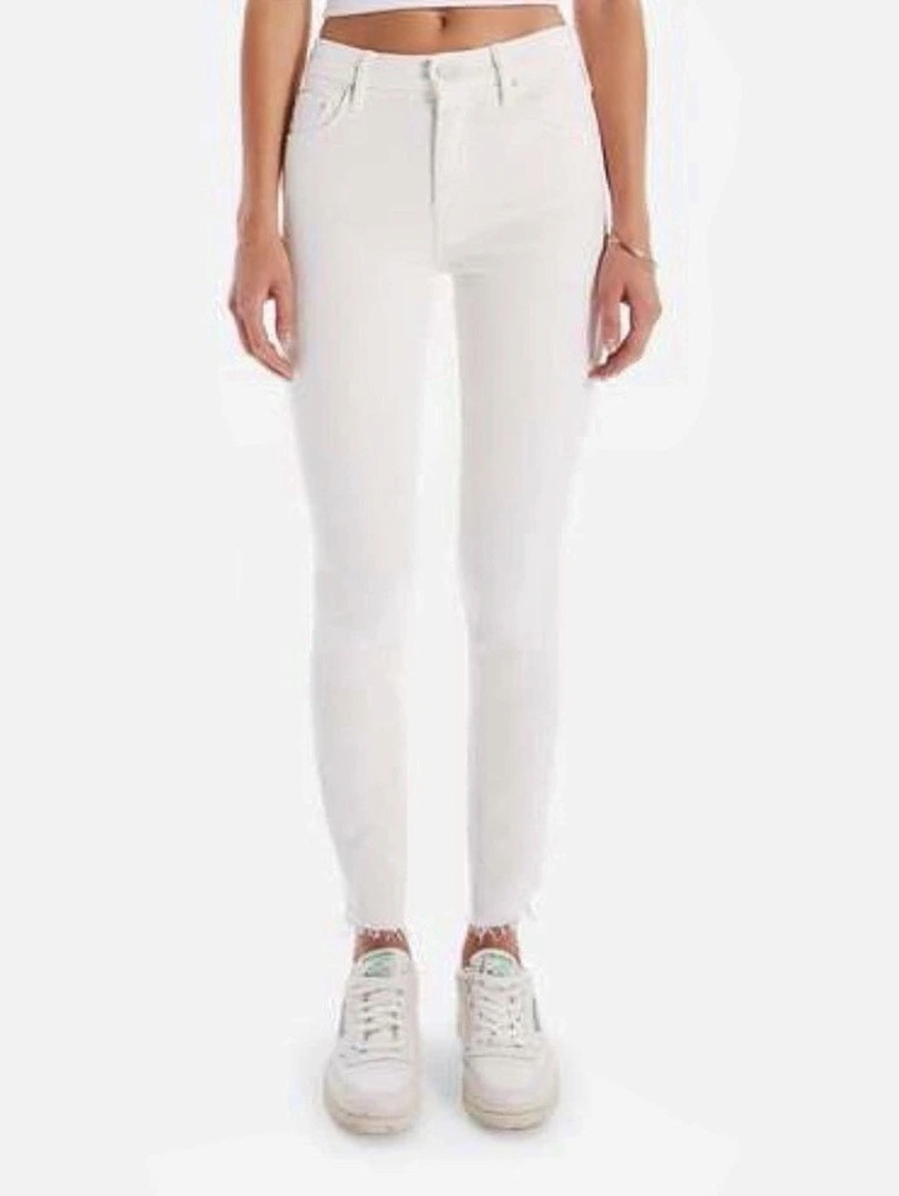 MOTHER “The Looker Ankle Step Fray” Jeans in “Cream Puffs”, size 25